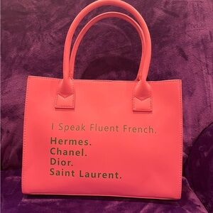 Chic Pink Tote Bag with Playful Text